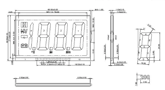 Positive Reflective 6 O′ Clock Segment TN LCD Display For Electronic Product