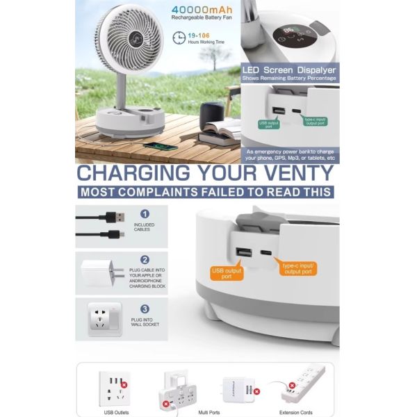 Socool Fan 40000mAh Type-C Power Source Personal Fan 9 Speed Levels Outdoor Camping Fan